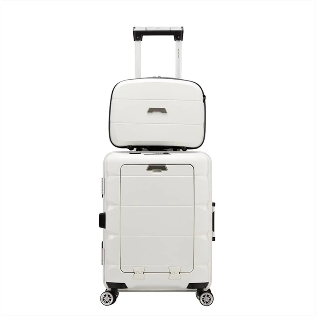 ✨20inch TSA Locks Cabin Suitcase, Trolley Case With Front Computer Compartment and 4 Spinner Wheels, Multifunctional USB Charging Port Cabin Luggage