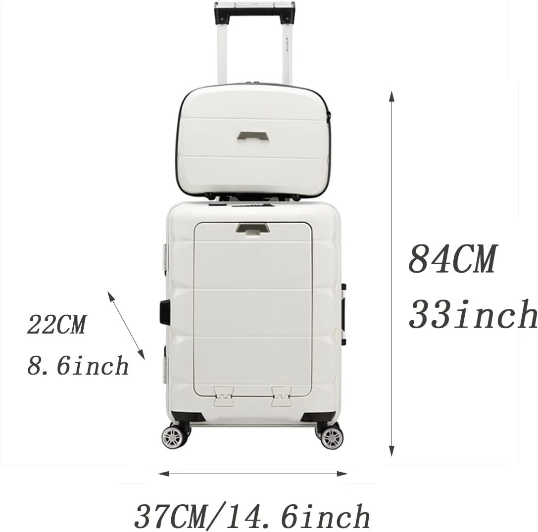 ✨20inch TSA Locks Cabin Suitcase, Trolley Case With Front Computer Compartment and 4 Spinner Wheels, Multifunctional USB Charging Port Cabin Luggage