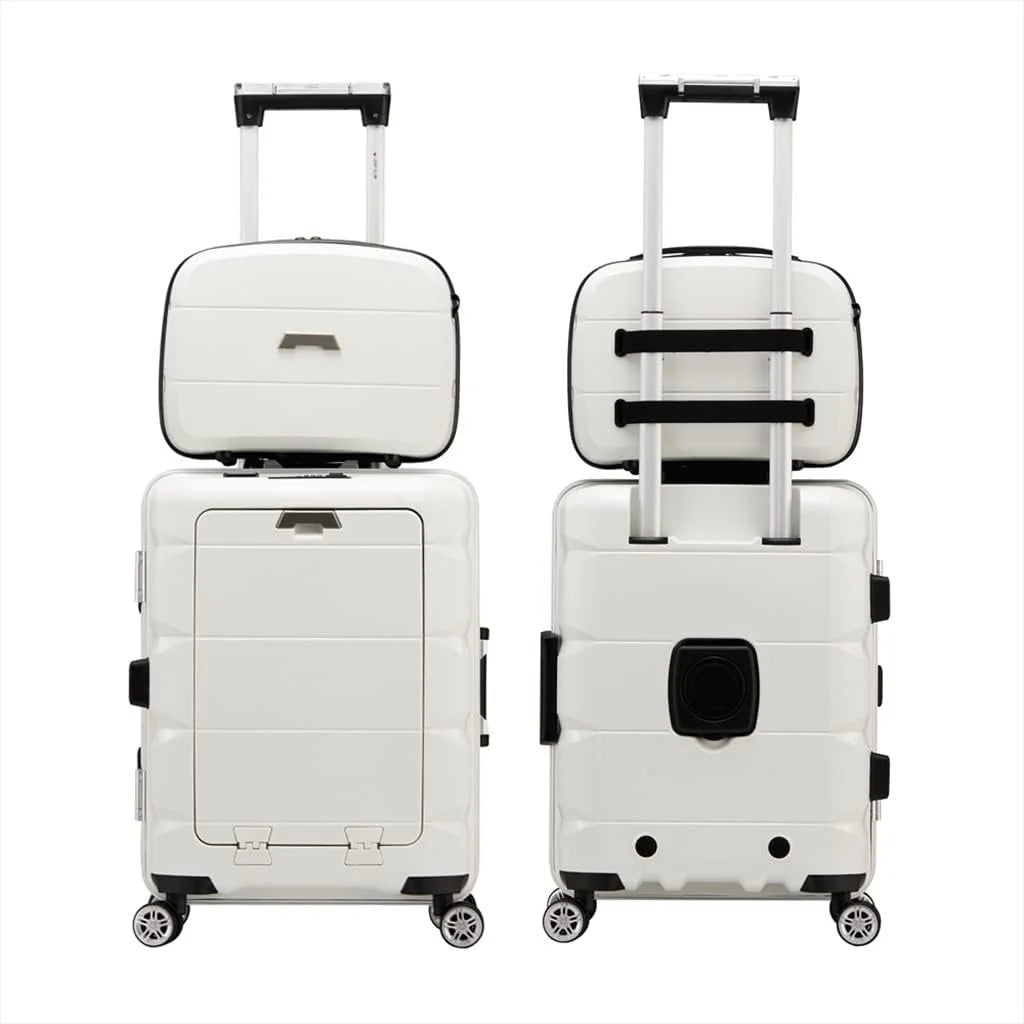 ✨20inch TSA Locks Cabin Suitcase, Trolley Case With Front Computer Compartment and 4 Spinner Wheels, Multifunctional USB Charging Port Cabin Luggage