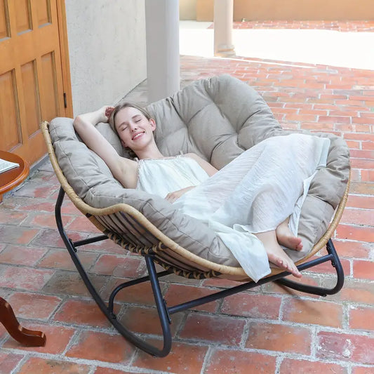 SWITTE Outdoor Rocking Chair, Egg Roker Chair With Cushion, Rattan Wicker Lounge Chair, Modern Royal For Porch, Garden, Lawn, Patio