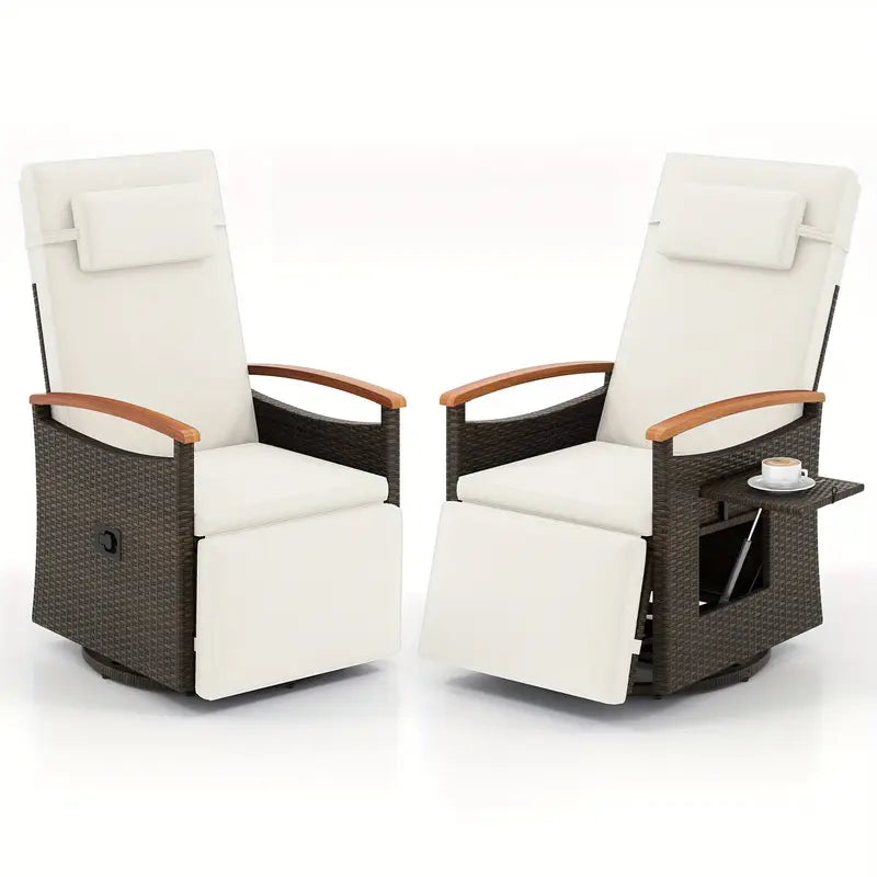 2pcs COSTWAY Outdoor 360° Swivel Rattan Recliner Chairs with Adjustable Height