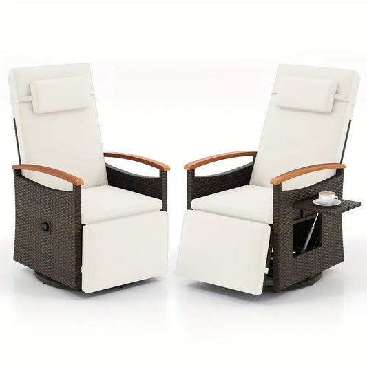 2pcs COSTWAY Outdoor 360° Swivel Rattan Recliner Chairs with Adjustable Height